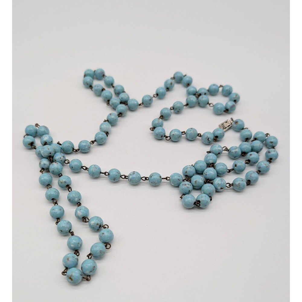 Faux Turquoise Plastic Bead Necklace 25" - Picture 6 of 6
